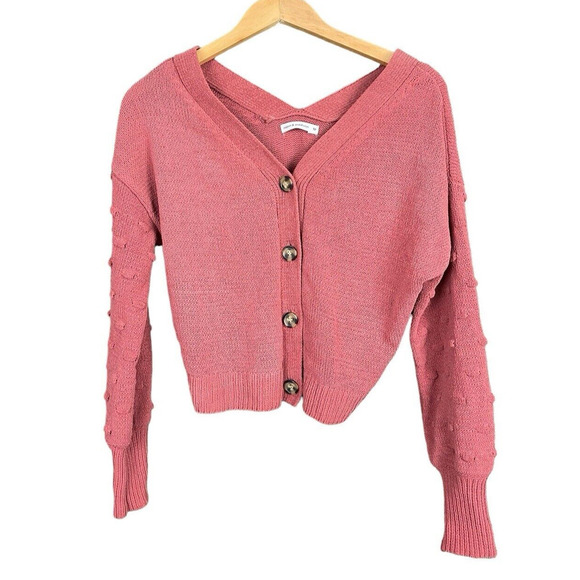 Moon & Madison Cardigan Sweater Size M V-Neck Mauve Pink Textured Button Down - Picture 6 of 9